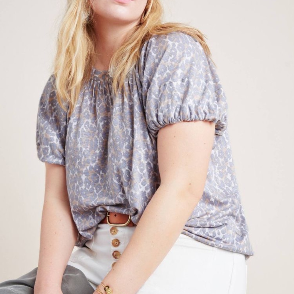 Anthropologie Linen Puffed Sleeved Top